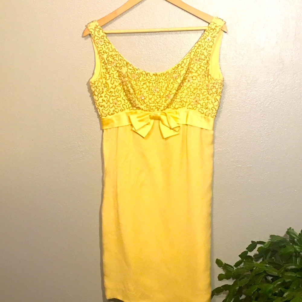 Vintage Yellow Satin Handmade cocktail dress